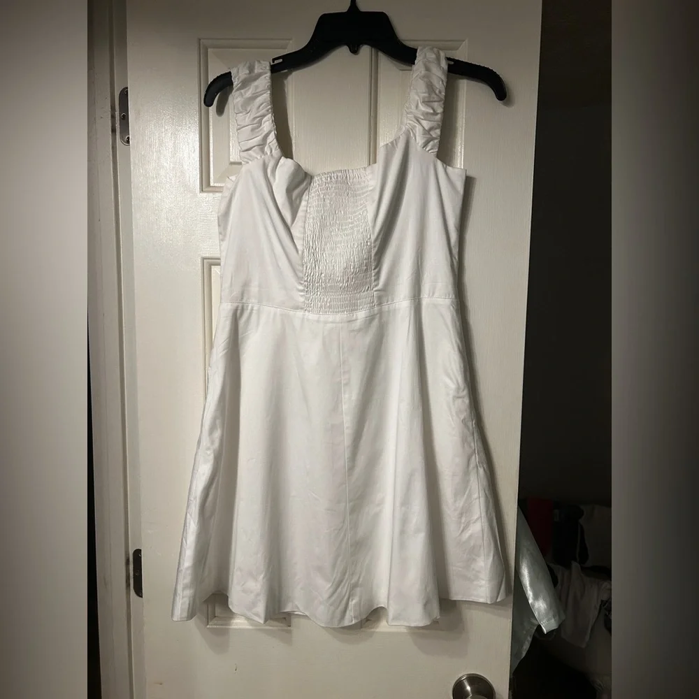 Favorite Daughter Off-Shoulder White Button-Front Mini Dress - Picture 10 of 12